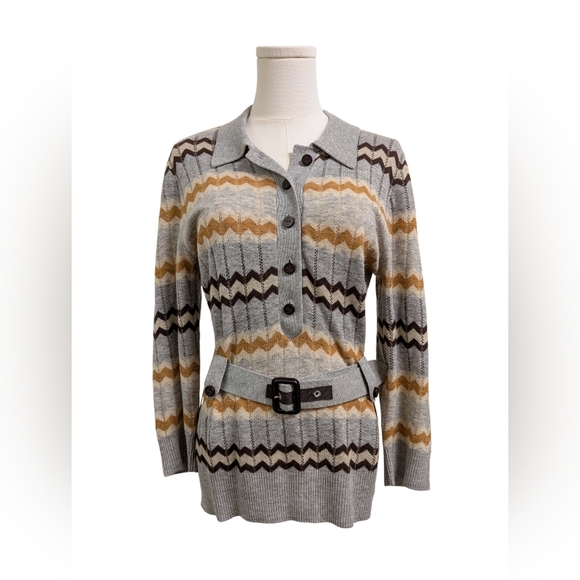Tory Burch Gray and Brown Zigzag Sweater - Picture 1 of 5